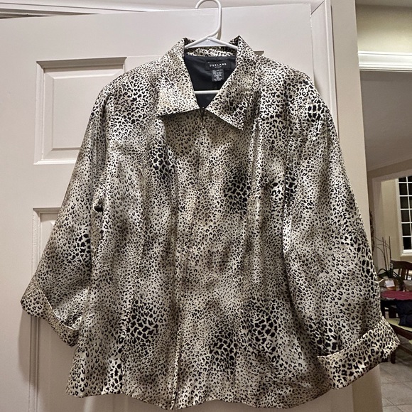SILKLAND Leopard Silk Blazer 100% silk zippered jacket Size 2X - Picture 2 of 5